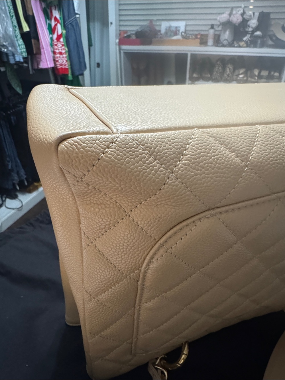 CHANEL Beige Quilted Leather Tote with Gold Chain-Strap - Picture 12 of 12